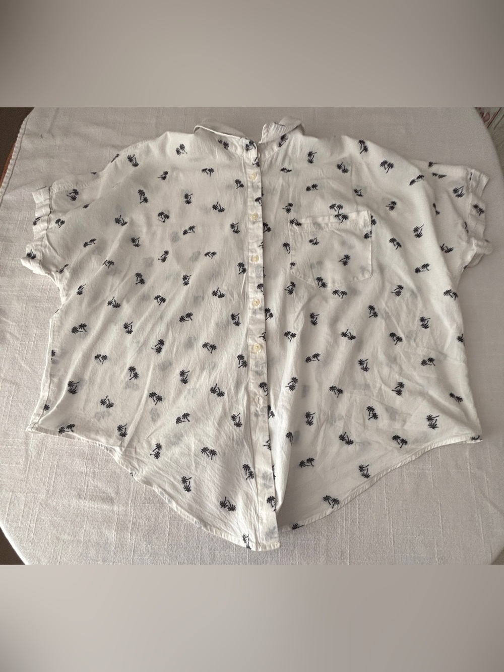 Madewell White Blouse with Black Palm Tree Pattern & Tie Front ~ Women’s Large - Picture 12 of 13